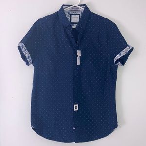 NWT Denim & Flower Ricky Singh | Blue & White Polka Dot Button Down Size M